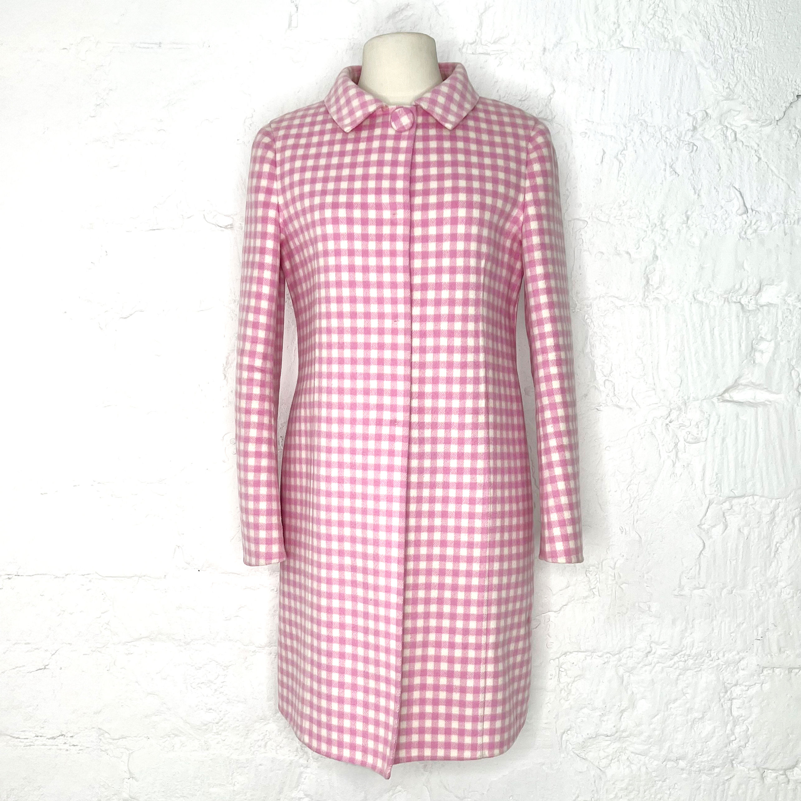 PRADA - Pink and white gingham wool coat