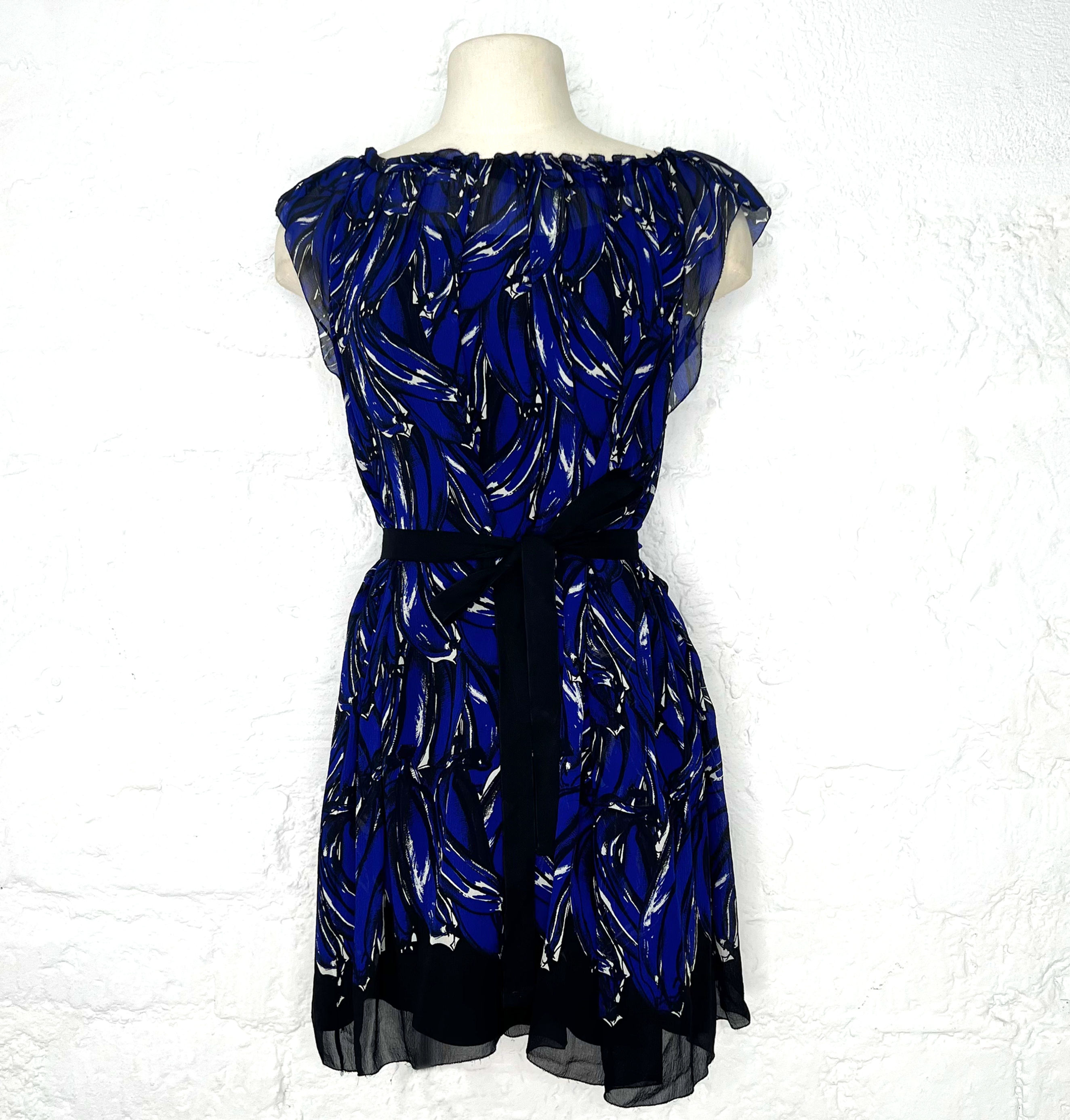 Prada - Black and Blue Printed Fluid Dress
