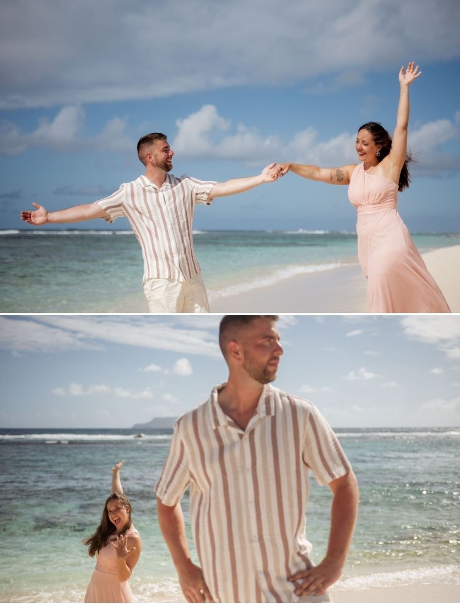 couple qui pose de manière spontanée et prise de vue photographe résultat style auteur et cinématographique.