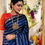 Thumbnail: Fashion Lust Blue and Black color Litchi Silk Saree with Jacquard Blouse