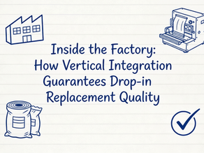 Adsure Packaging manufacturing capacity infographic showing 8,000+ m² factory, 72+ machines including 11 pre-open converters, 5 flexo printers, and 3-layer co-extruders dedicated to producing Autobag-compatible pre-opened bags on rolls.