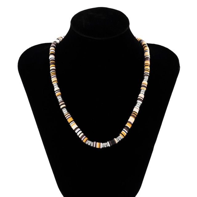Thumbnail: IngeSight.Z White Black Color Soft Clay Beads Choker Necklaces for Women Men