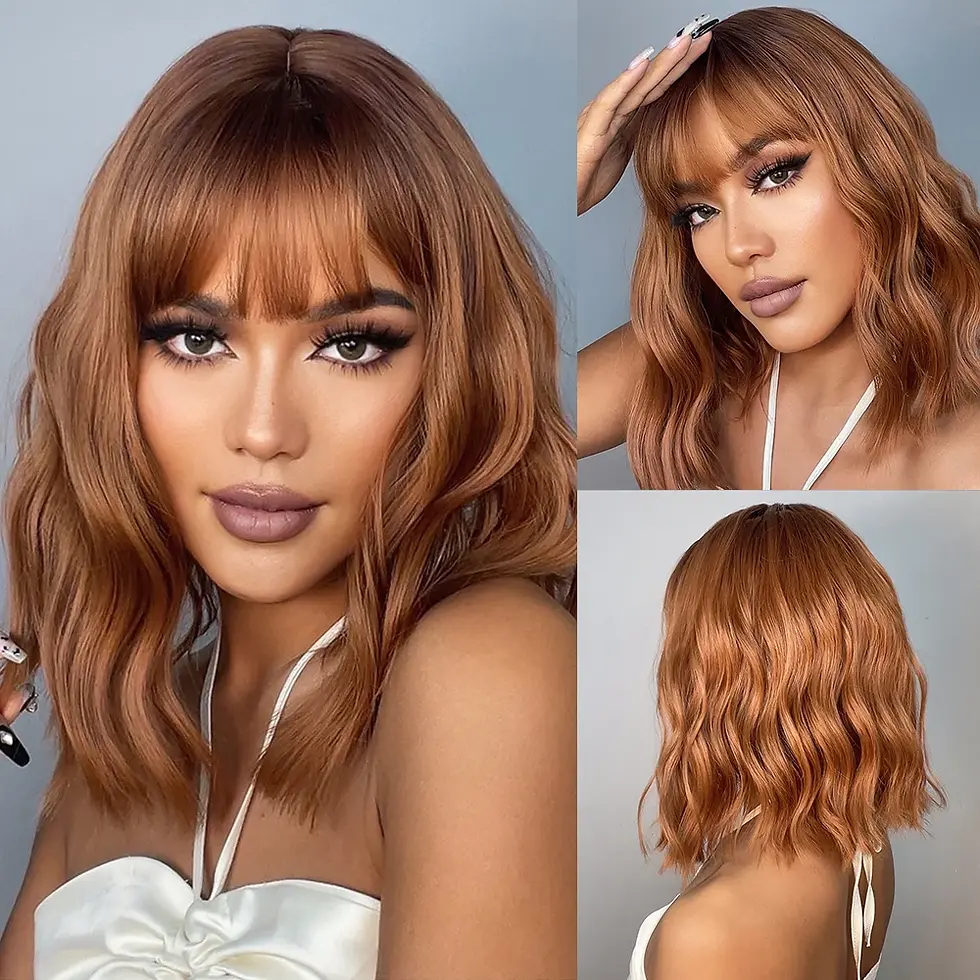 Thumbnail: EASIHAIR Synthetic Wigs for Women Ombre Brown Blonde Wigs With Bangs Layered