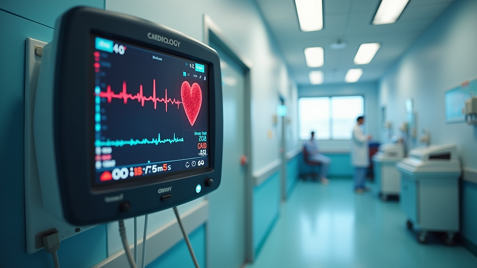 Eye-level view of pediatric cardiology clinic with heart monitor