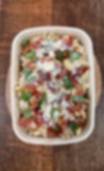 Creamy leek, roast mushroom & crispy ham macaroni bake with parmesan & basil - SERVES 2