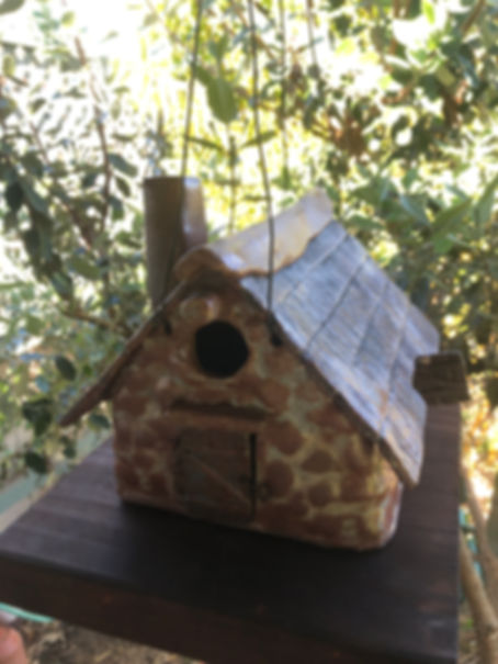 Thatched roof stone Irish Cottage Birdhouse