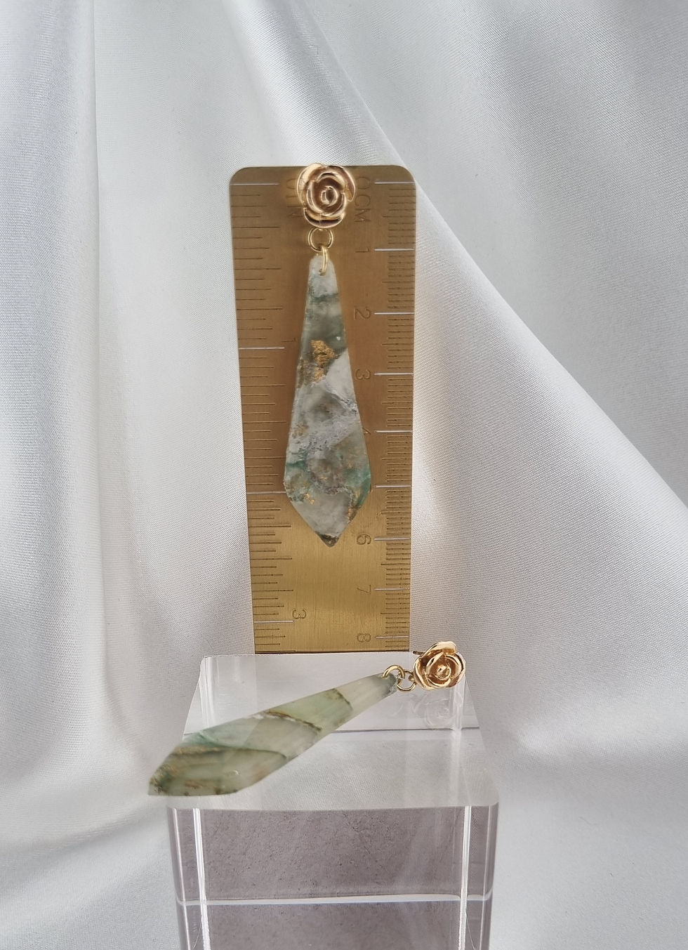 Thumbnail: Tina Floral Stud Earrings - Green Marble