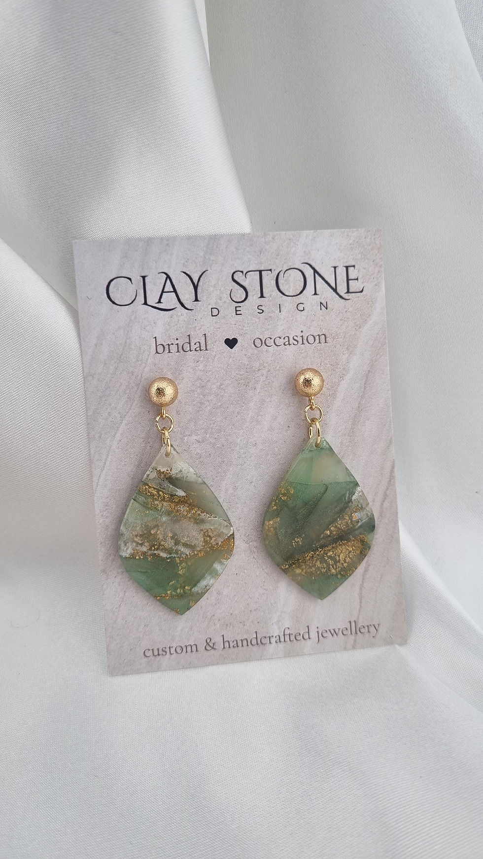 Thumbnail: Jacinta Ball Stud Earrings - Green Marble
