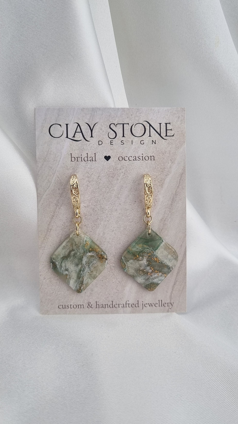 Thumbnail: Daisy Hook Earrings - Green Marble