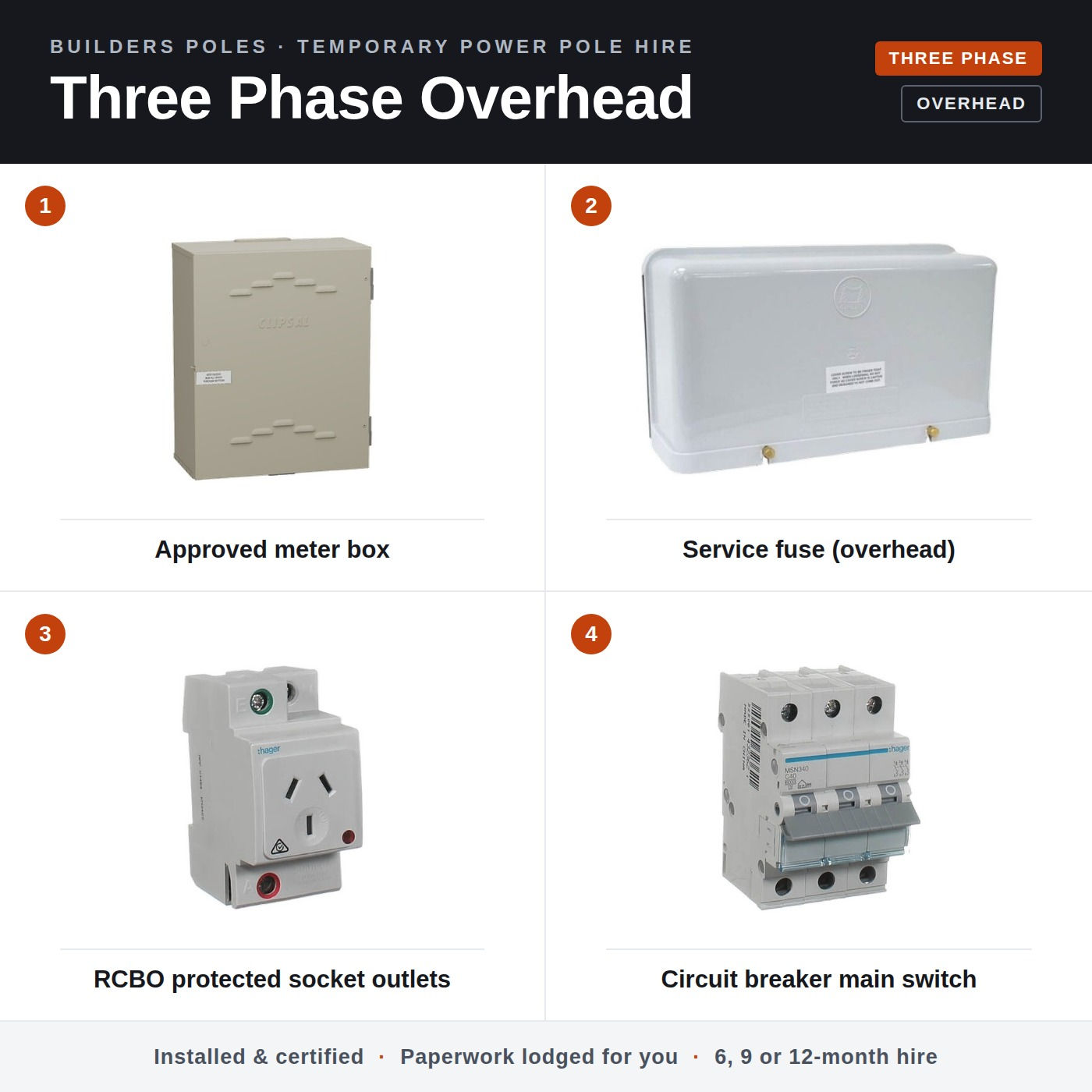 Overhead connection 3 phase Builders pole