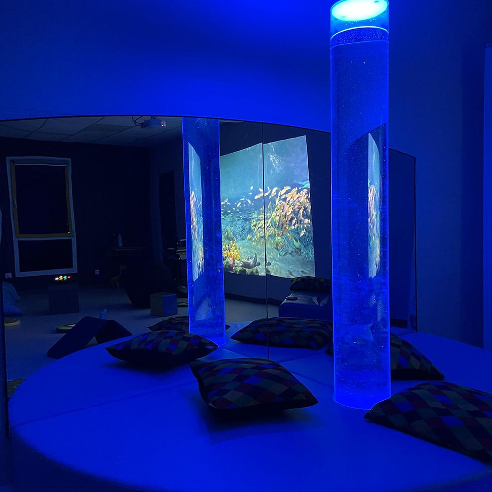 Image d'une colonne à bulles dans une salle sensorielle
