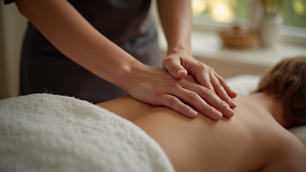 Close-up view of a Reiki practitioner’s hands hovering gently over a client