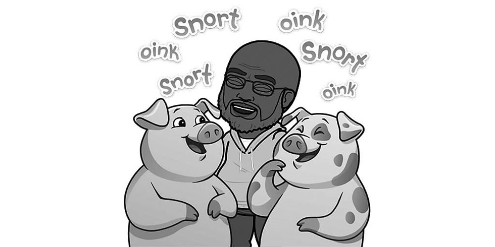 Baby Monkey Riding Backwards On A Pig 