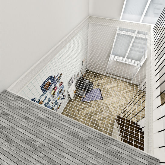 interior design, stanza giochi, soppalco con rete tecnica, in un palazzo storico a napoli