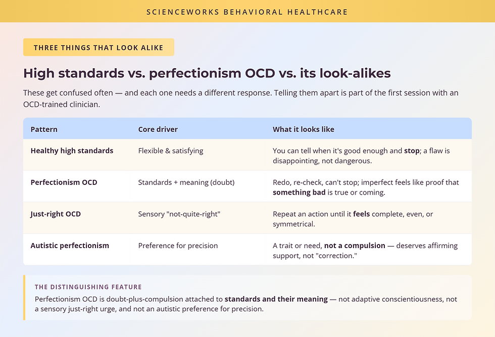 Healthy high standards vs. perfectionism OCD vs. just-right OCD vs. autistic perfectionism compared