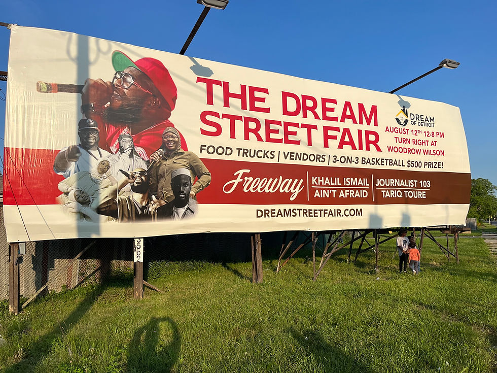 banner for the dream street fair, food trucks, vendors, 3 on 3 basketball
