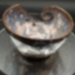 Thumbnail: Rear High shot ofCeramic Yarn Bowl Brown with Blue Crystal Inclusions
