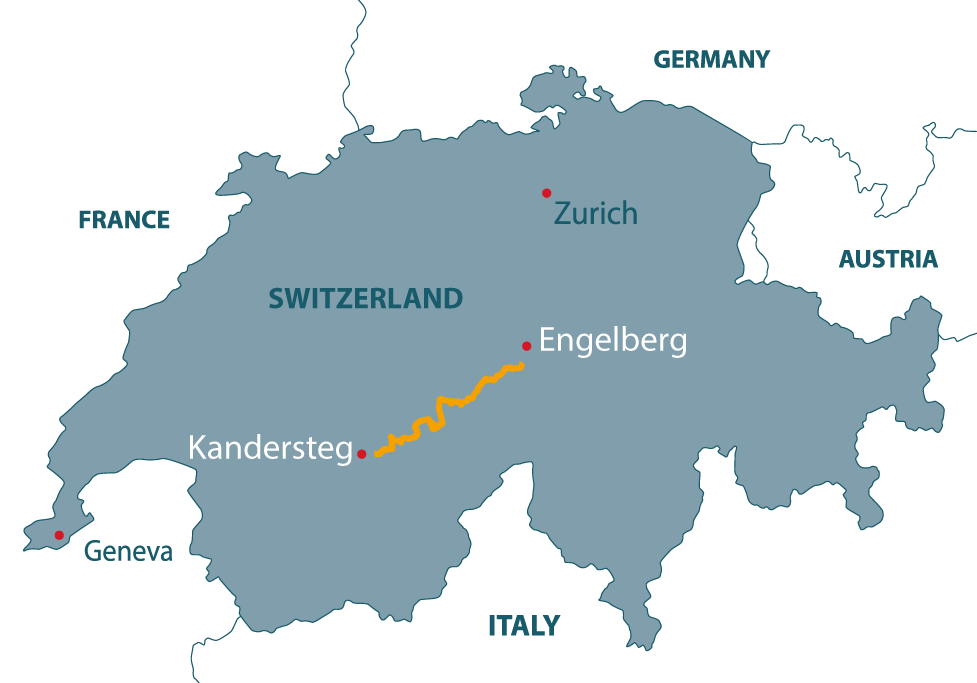 Map of the Via Alpina hiking route from Engelberg to Kandersteg through Switzerland’s Bernese Oberland