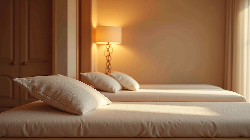 Eye-level view of a cozy room with cushions and soft lighting for relaxation