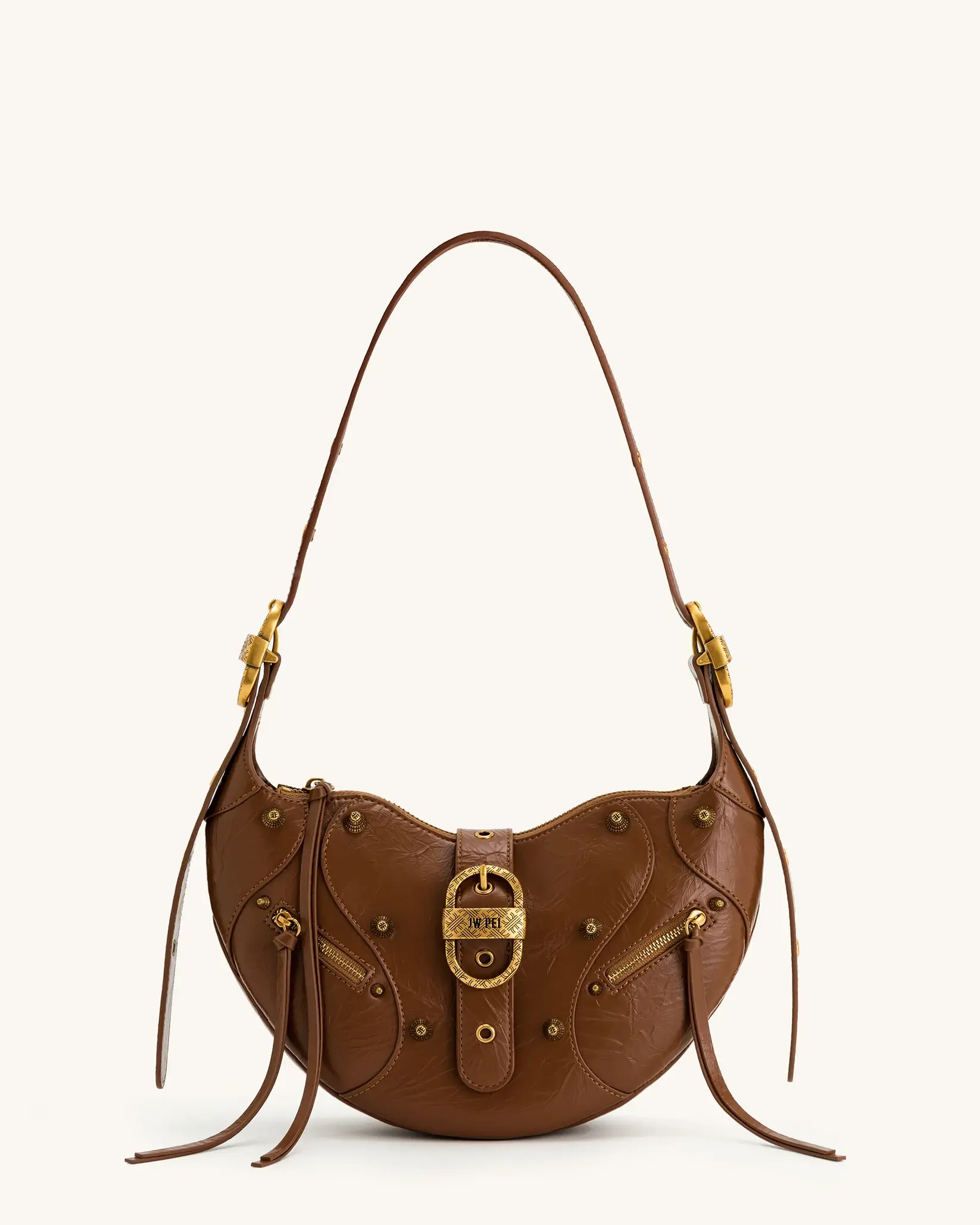 Tessa Crushed Shoulder Bag - cafe