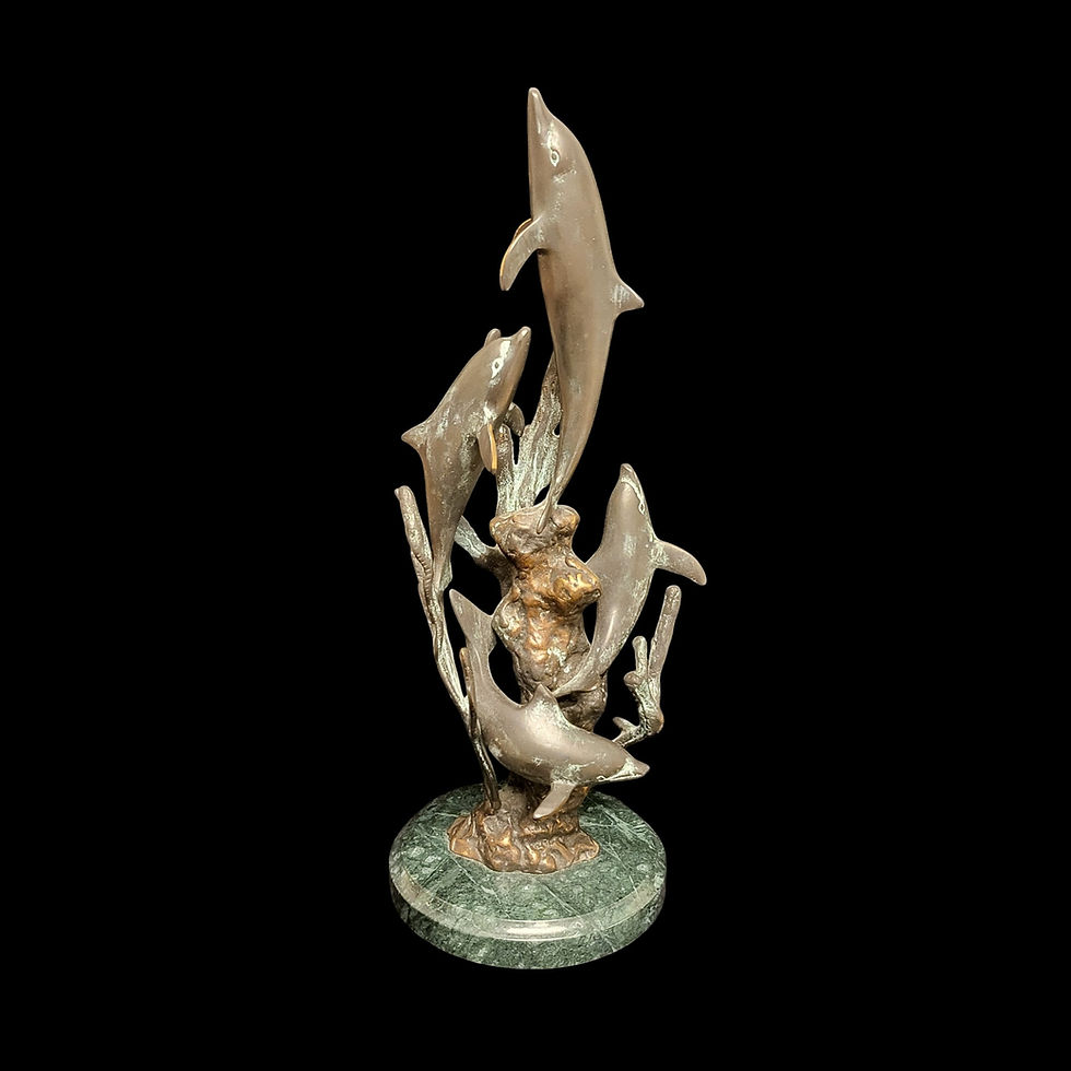 San Pacific International SPI Triple Dolphin Bronze Statue Art 14 Inches Tall