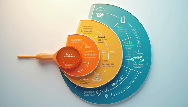 俯視圖展示營銷漏斗各階段流程圖