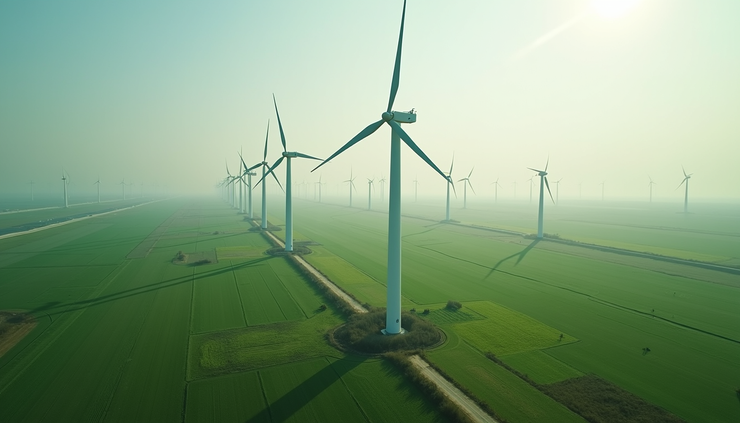 高角度視角展示現代化綠色能源風力發電場