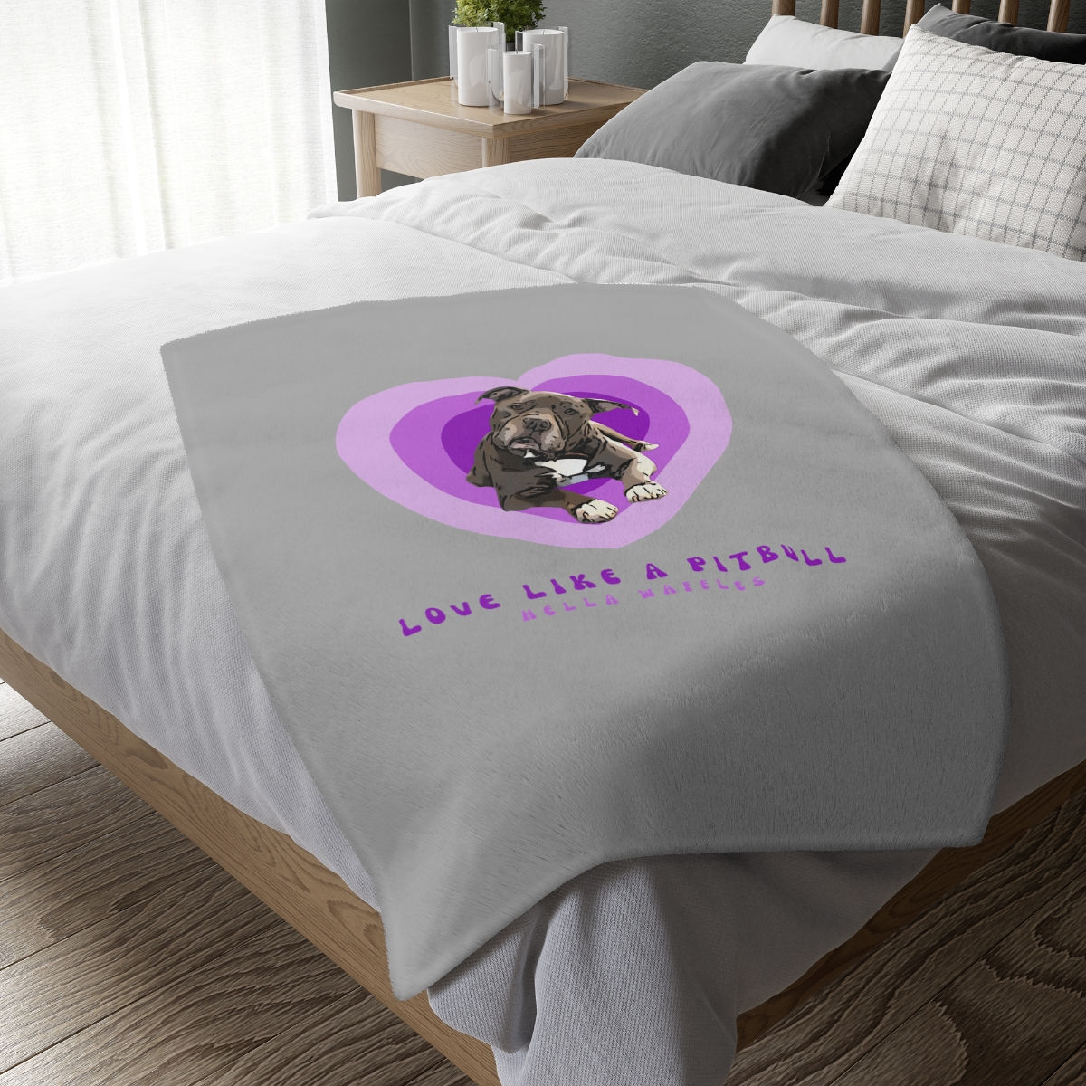 Love Like a Pitbull Velveteen Microfiber Blanket - Purple
