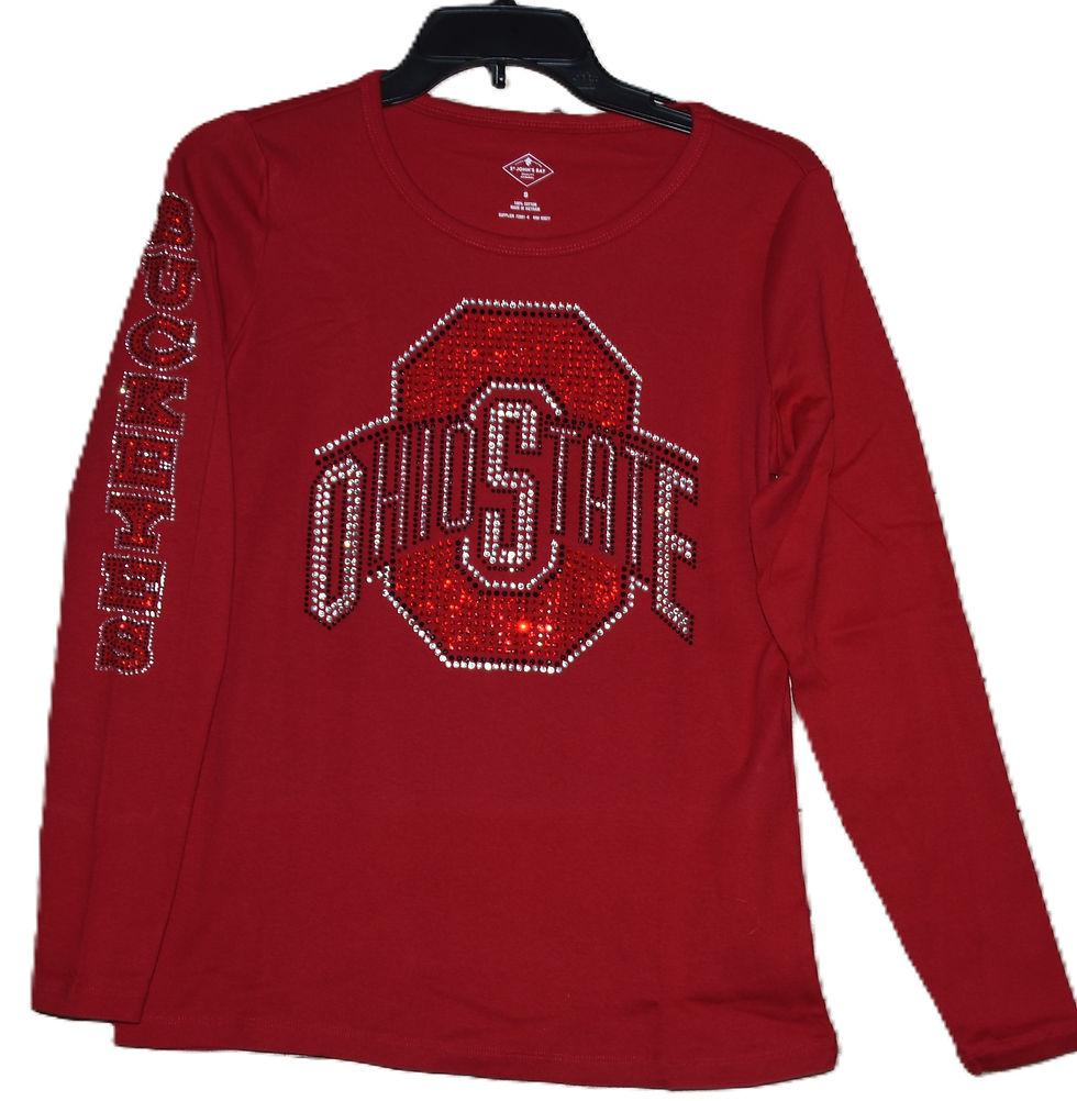 Thumbnail: Ohio State Rhinestone Bling  long sleeved shirt with Buckeyes on sleeve