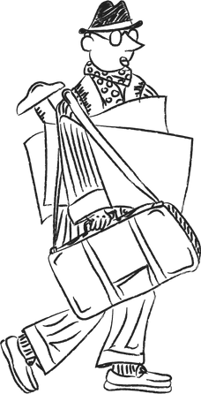 Artist holds a portfolio bag and materials