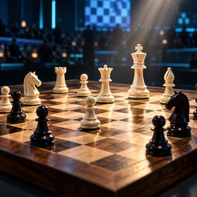 Randomized chess position under dramatic tournament lighting