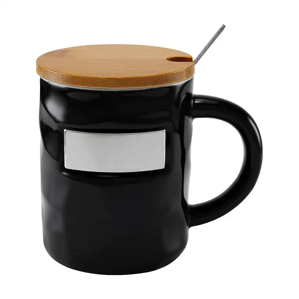 Thumbnail: Bambusa Ceramic Mug with Bamboo Lid and Metal Spoon