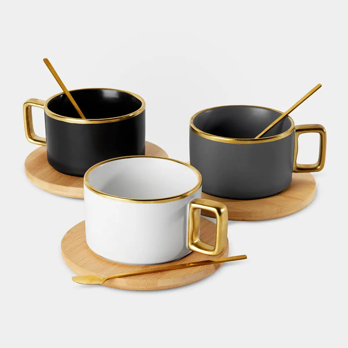 Taza MABUM con Base de Bambú y Cuchara Dorada