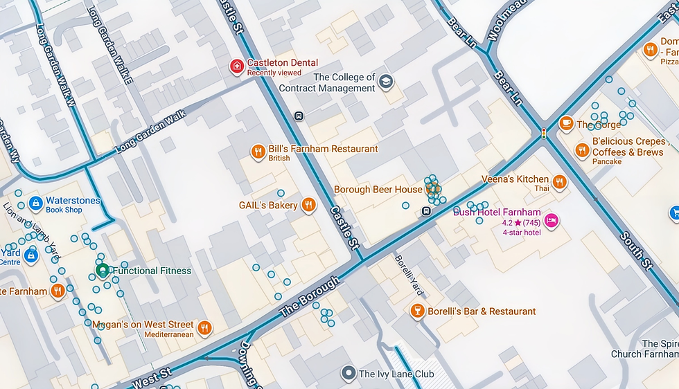Map showing contact information for castleton dental