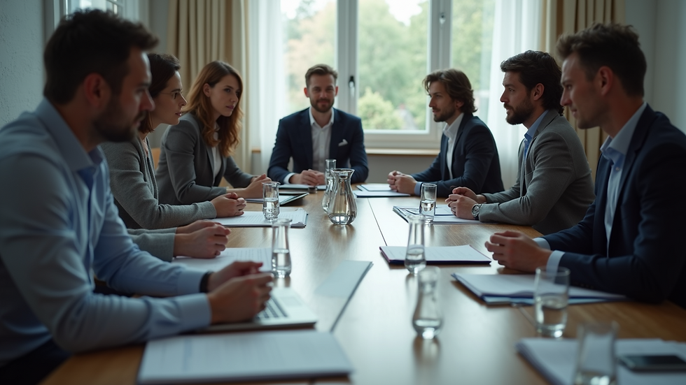 High angle view of a business meeting with marketing strategy discussion