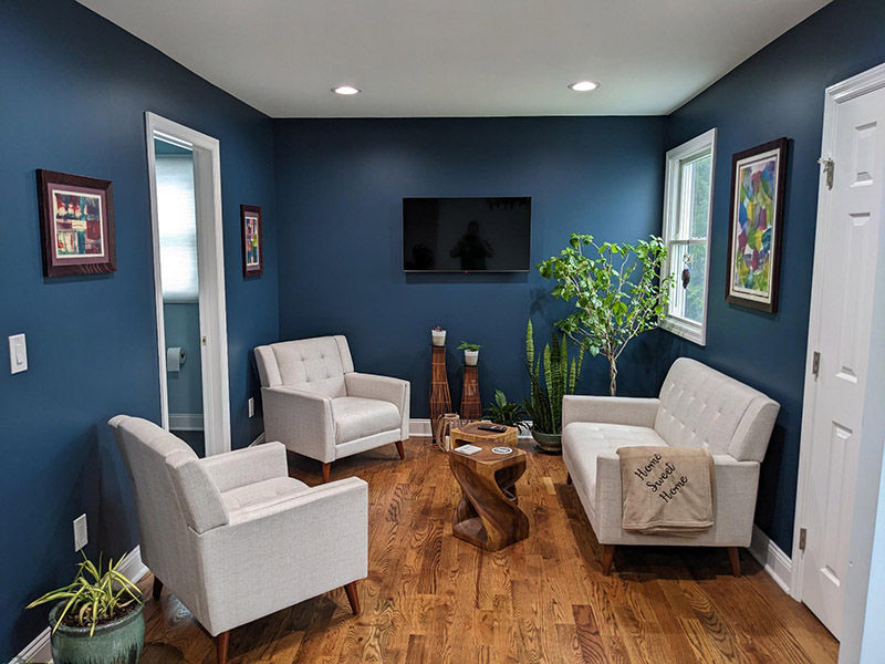 Downstairs lounge decorated