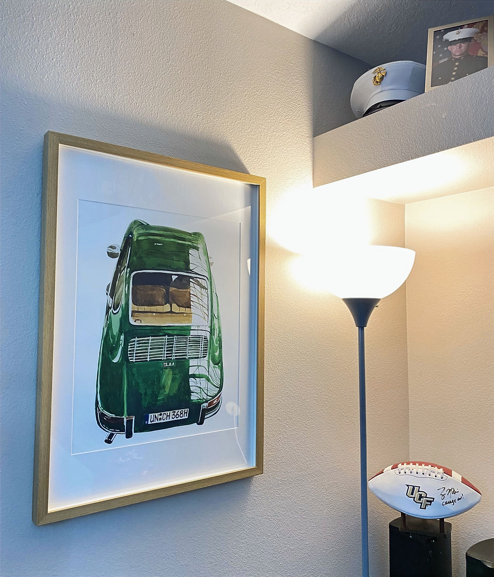 Green Porsche Fine Art Print in the living room