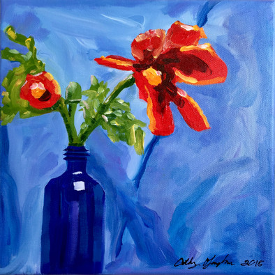 Poppies in Blue Vase