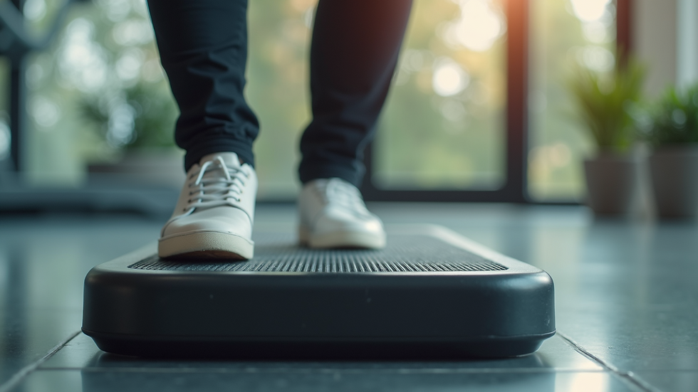 Close-up view of a foot stepping onto an aerobic step platform