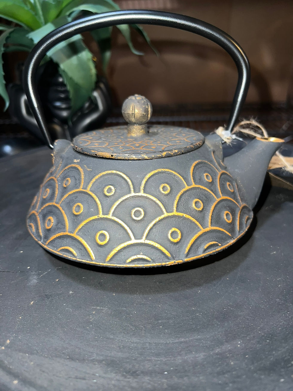 Black and Gold Cast Iron Teapot