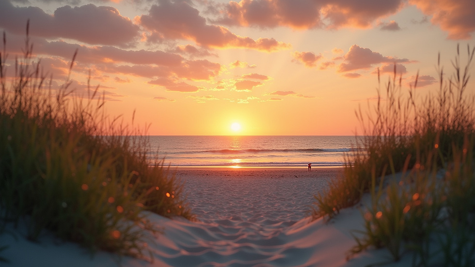 Wide angle view of a Cape Cod beach at sunset, perfect for wedding photos