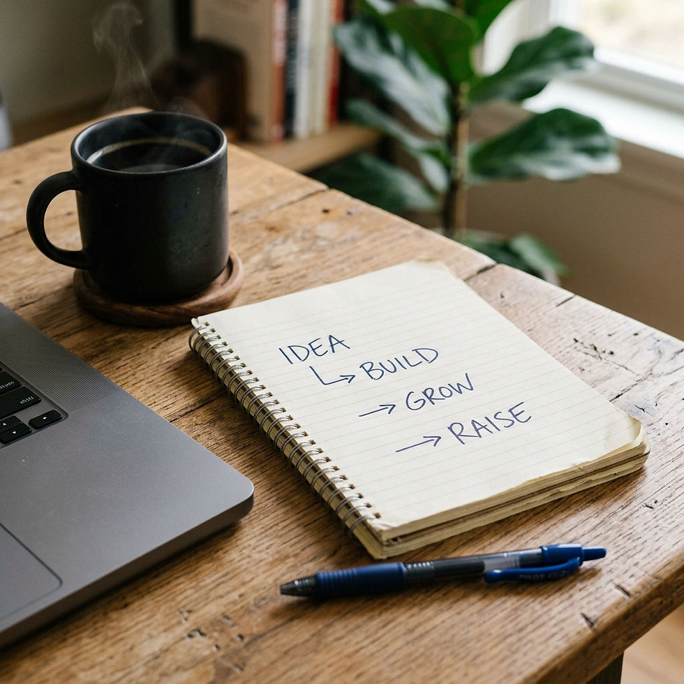 Create a tight shot of a notepad on a desk next to a macbook pro with the words _idea_ arr