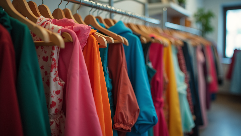 Eye-level view of a clothing rack filled with colorful costumes