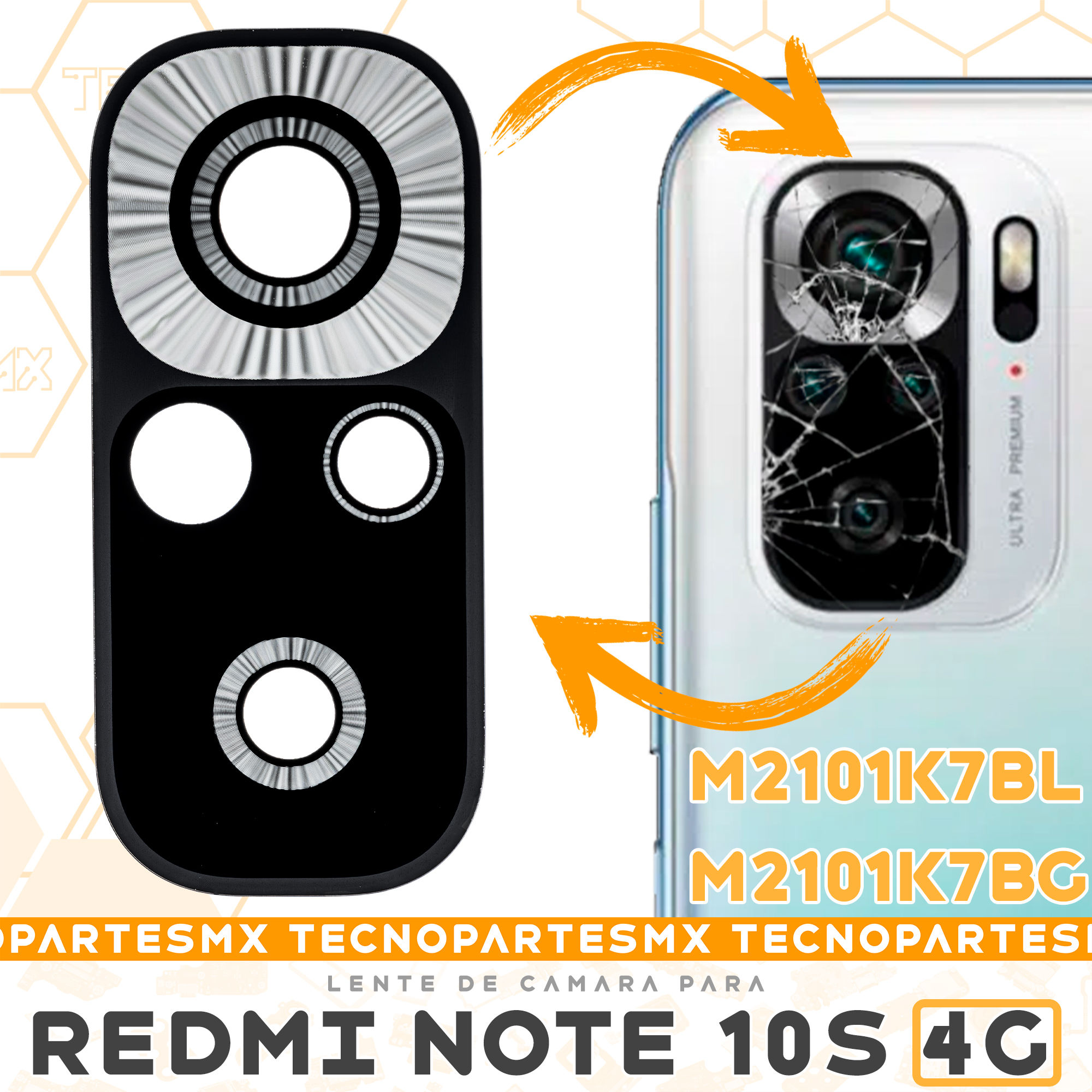 Lente Cristal Refacción De Cámaras Para Xiaomi Redmi Note 10s M2101K7BL