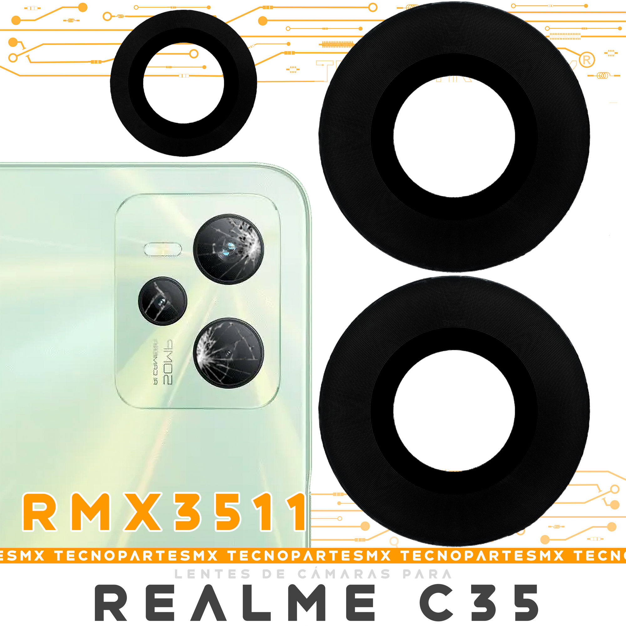 Lente Cristal Refacción De Cámaras Para Realme C35 RMX3511