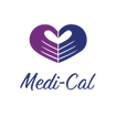 Medi-Cal logo features a heart made of hands on a black background
