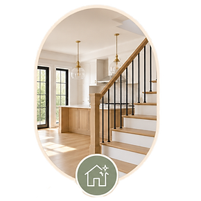 The HandOver package with a clean home in the background and set of staircase