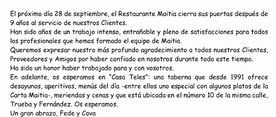 Maitia, hoy nos han comunicado que cierran.