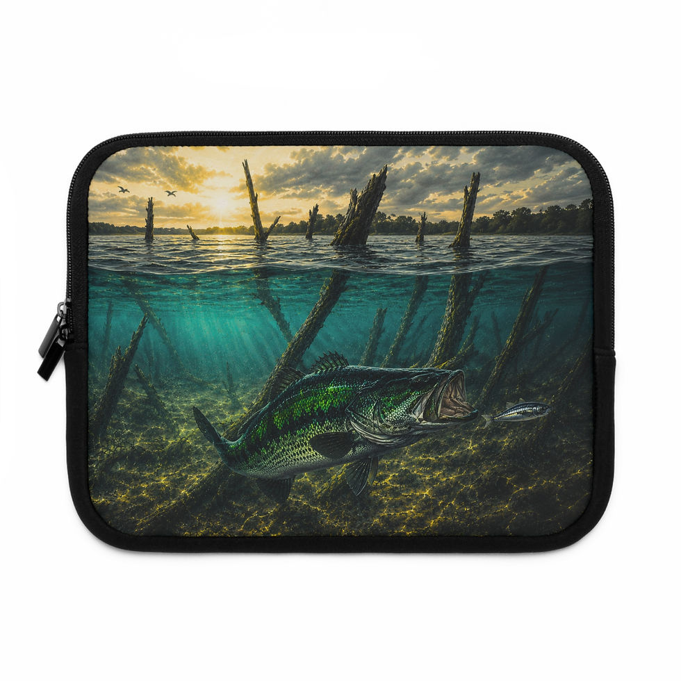 Thumbnail: Bass Lake Laptop Sleeve – Underwater Fishing Scene Laptop Case