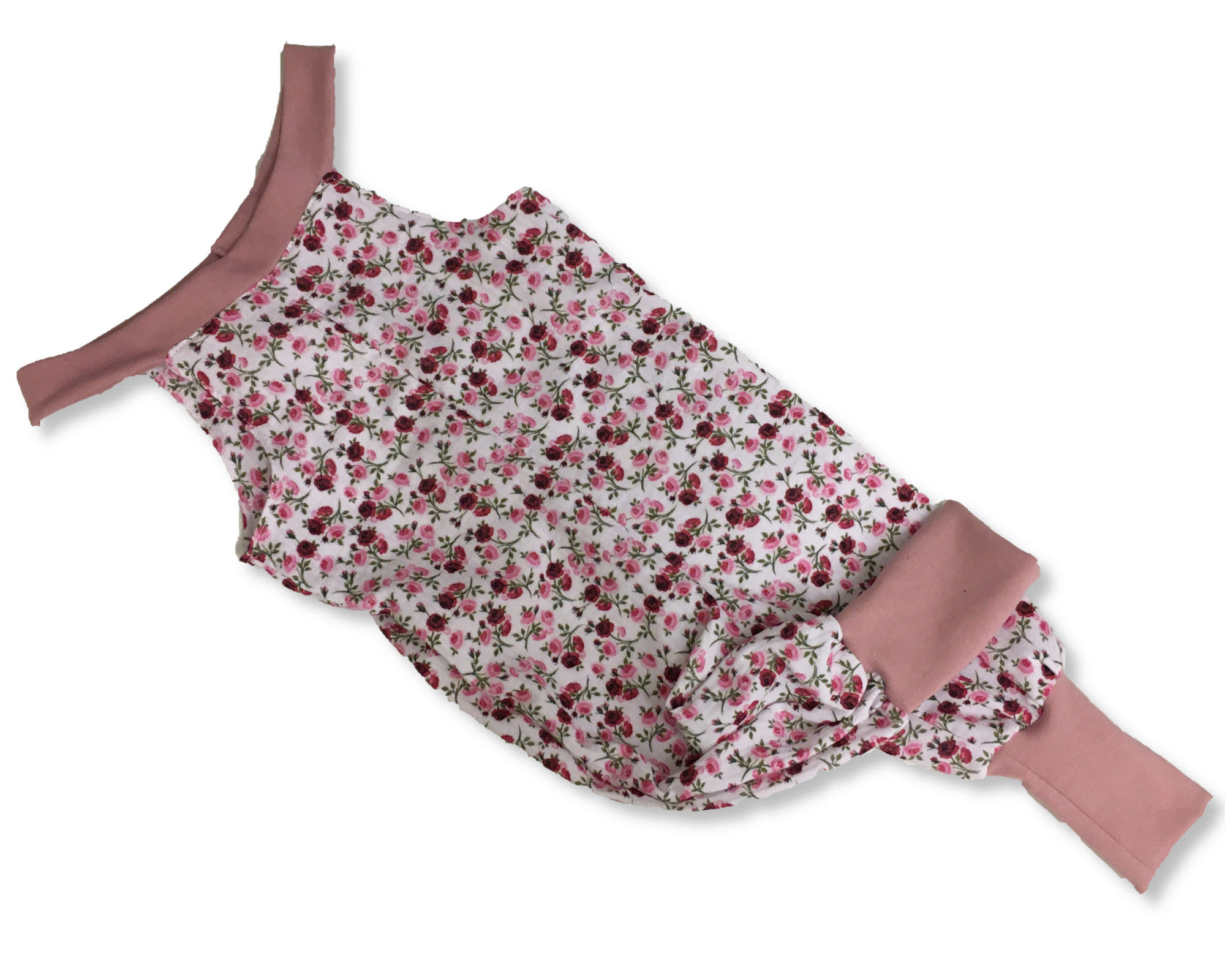 Gemustertes Oberteil mit roten Blumen und rosa Bündchen für Kinder